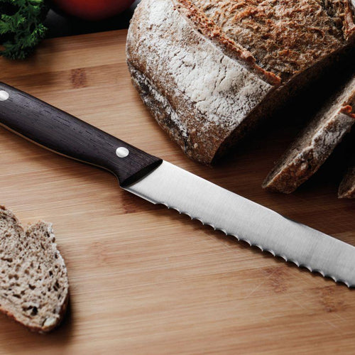 Couteau à pain avec manche en bois foncé 20 cm